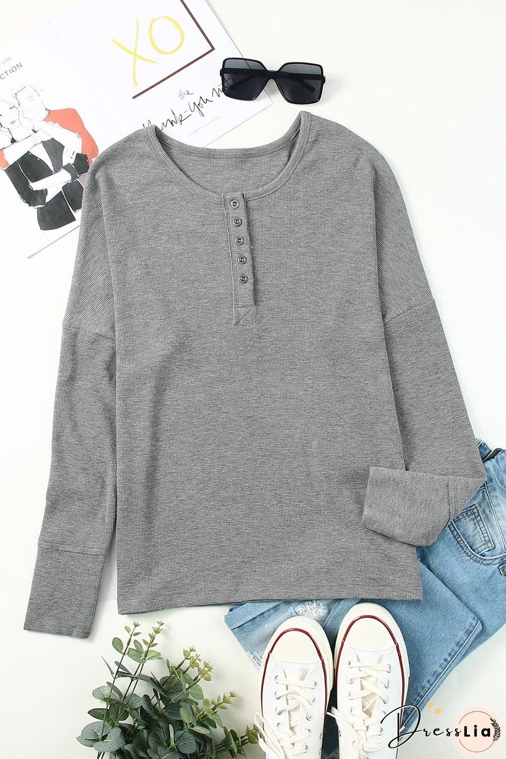Casual Waffle Knit Henley Shirt