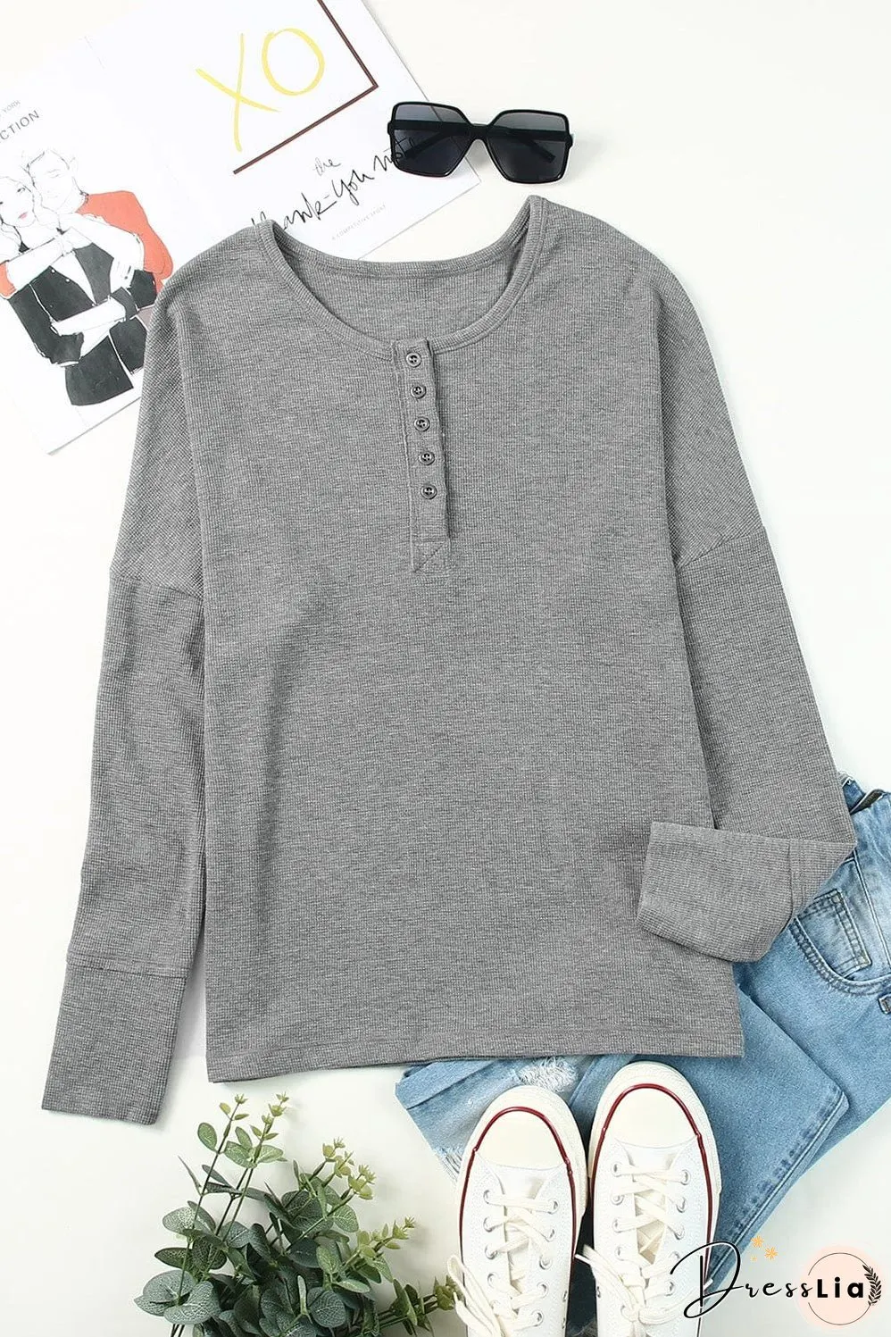 Casual Waffle Knit Henley Shirt