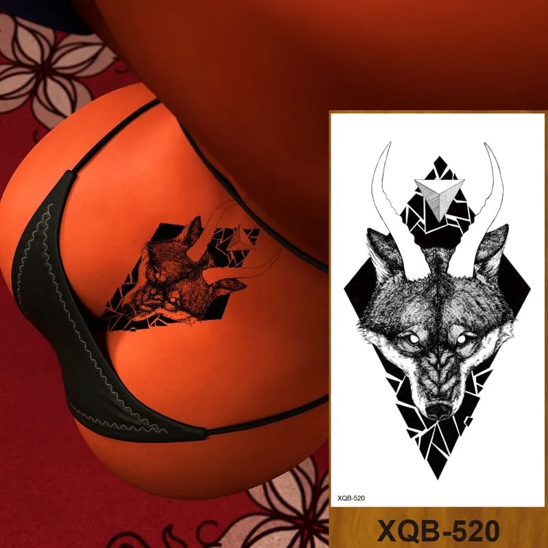 Temporary Tattoo Stickers Men Women Adult Girl Chest Flower Arm Leg Fake Tatoo Semi Permanent Tiger Wolf Beauty & Beast Body Art