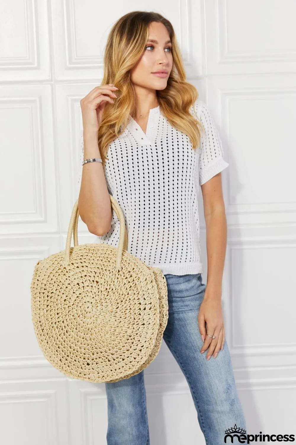 Justin Taylor Beach Date Straw Rattan Handbag in Ivory