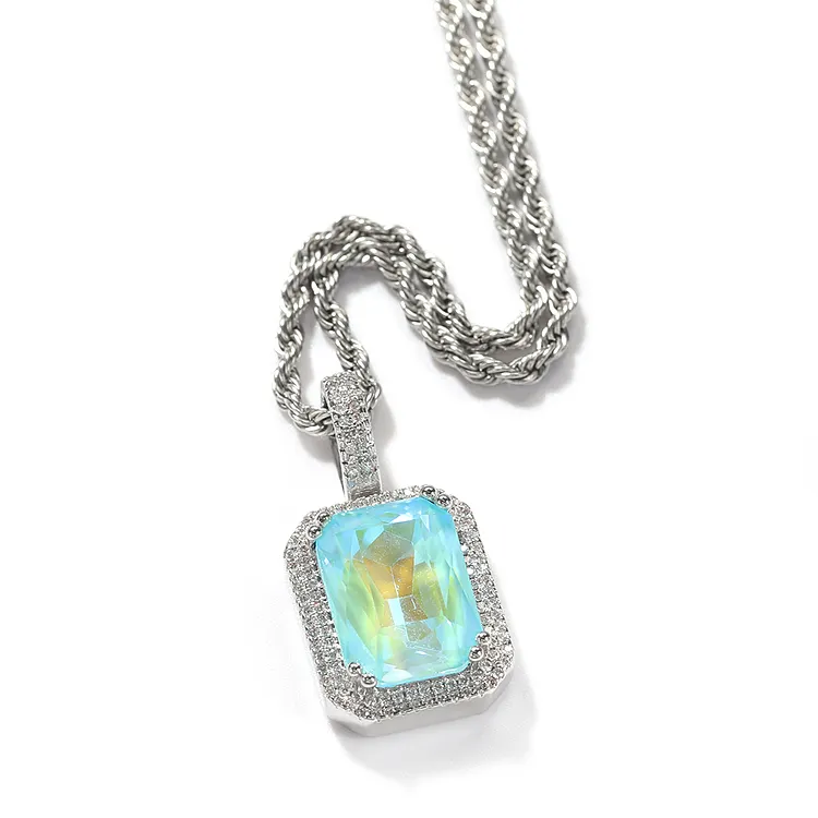 Iced Out Gemstone Pendants Hip Hop Bling Bling Necklaces For Women And Men