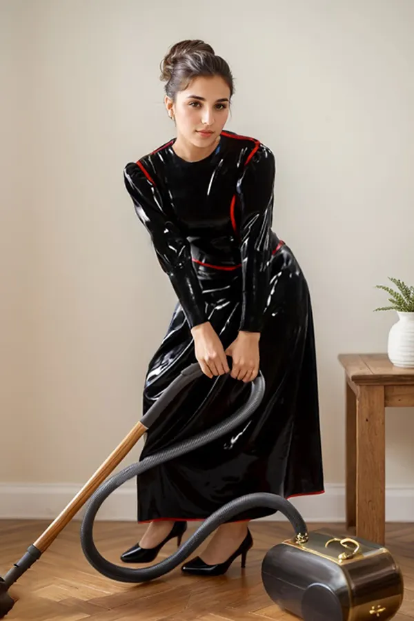 Women Latex dress Gown Total Black