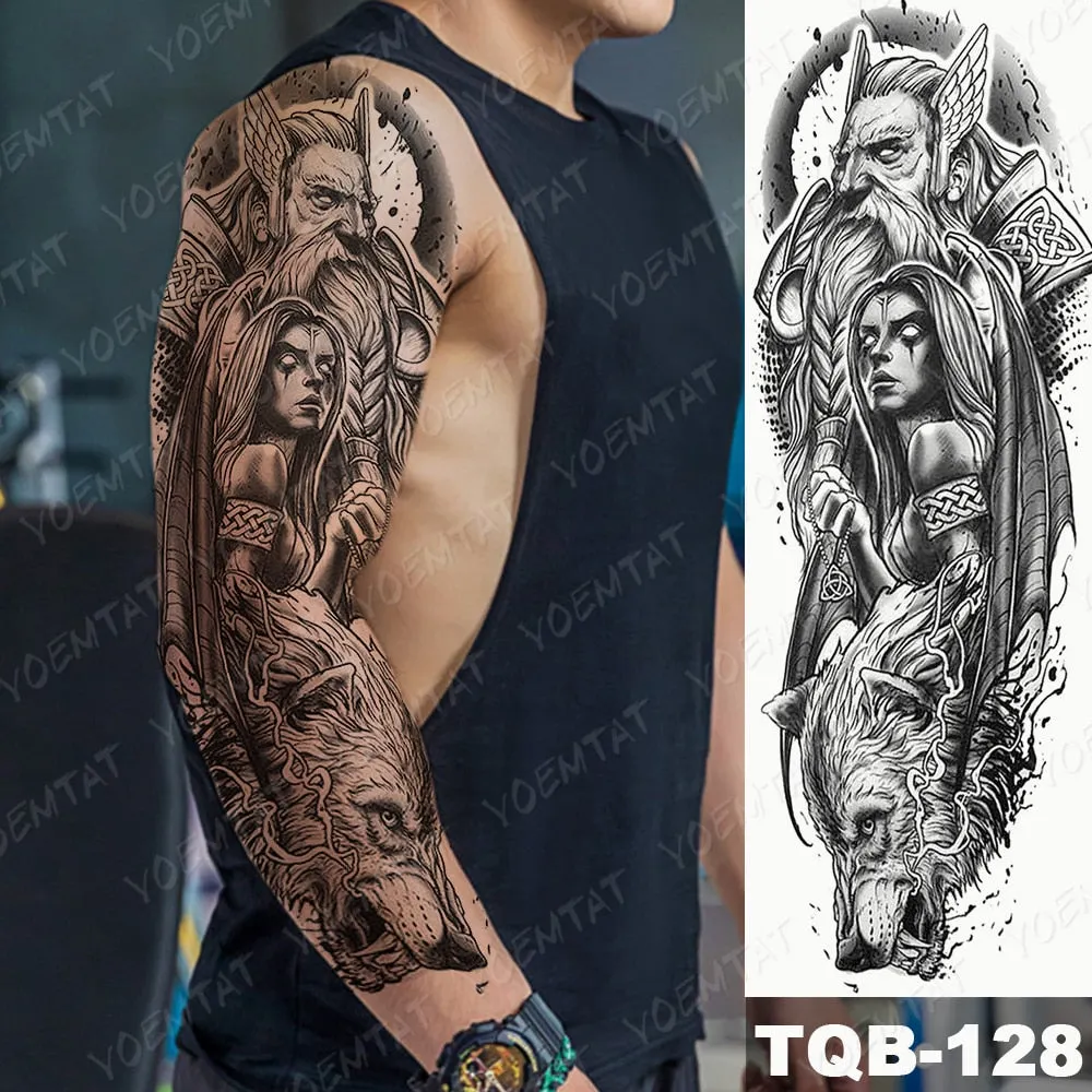 Large Arm Sleeve Tattoo Owl Angel Rose Waterproof Temporary Fake Tatoo Sticker Skull Fox Wings Men Women Full Totem Tatto Artes