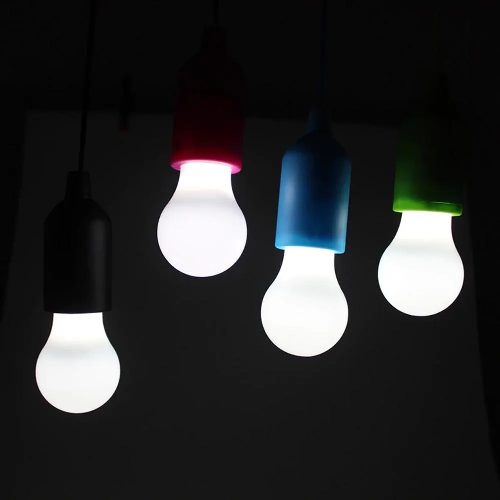 LED Hanging Light Bulb Battery Powered Colorful Pull Cord Bulbs (White)
