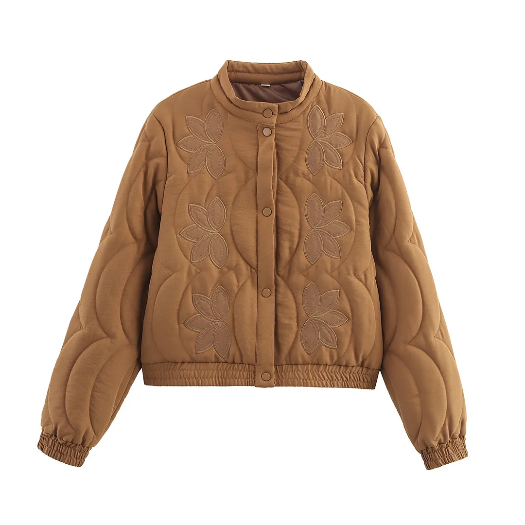Nigikala Nigikala Women's Clothing 2025 Winter Small Collar Single Row Buckle Long-Sleeved Embroidered Cotton Coat Women A15067