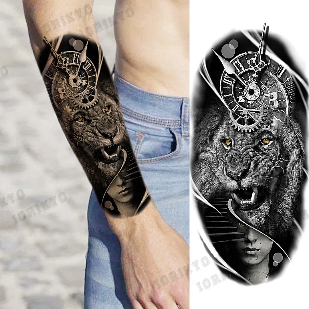 Realistic Devil Skeleton Temporary Tattoos For Men Adult Women Wolf Compass Gangster Fake Tattoo Washable Body Art Tatoo Sticker