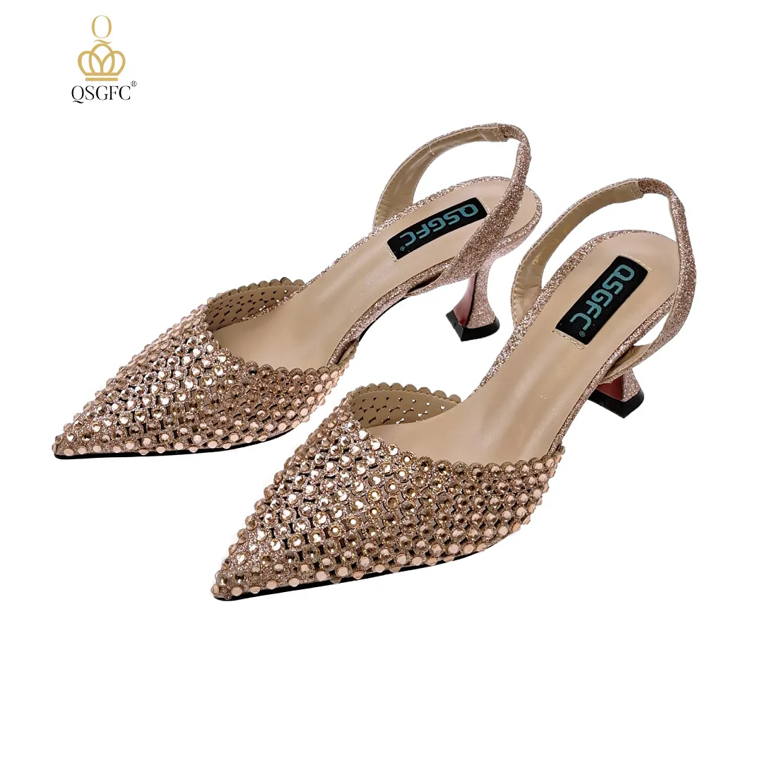 QSGFC New Arrival Popular Cutout Style In Nigeria Italian Design Elegant D.Purple Color Ladies Shoes and Bag For Party Wedding