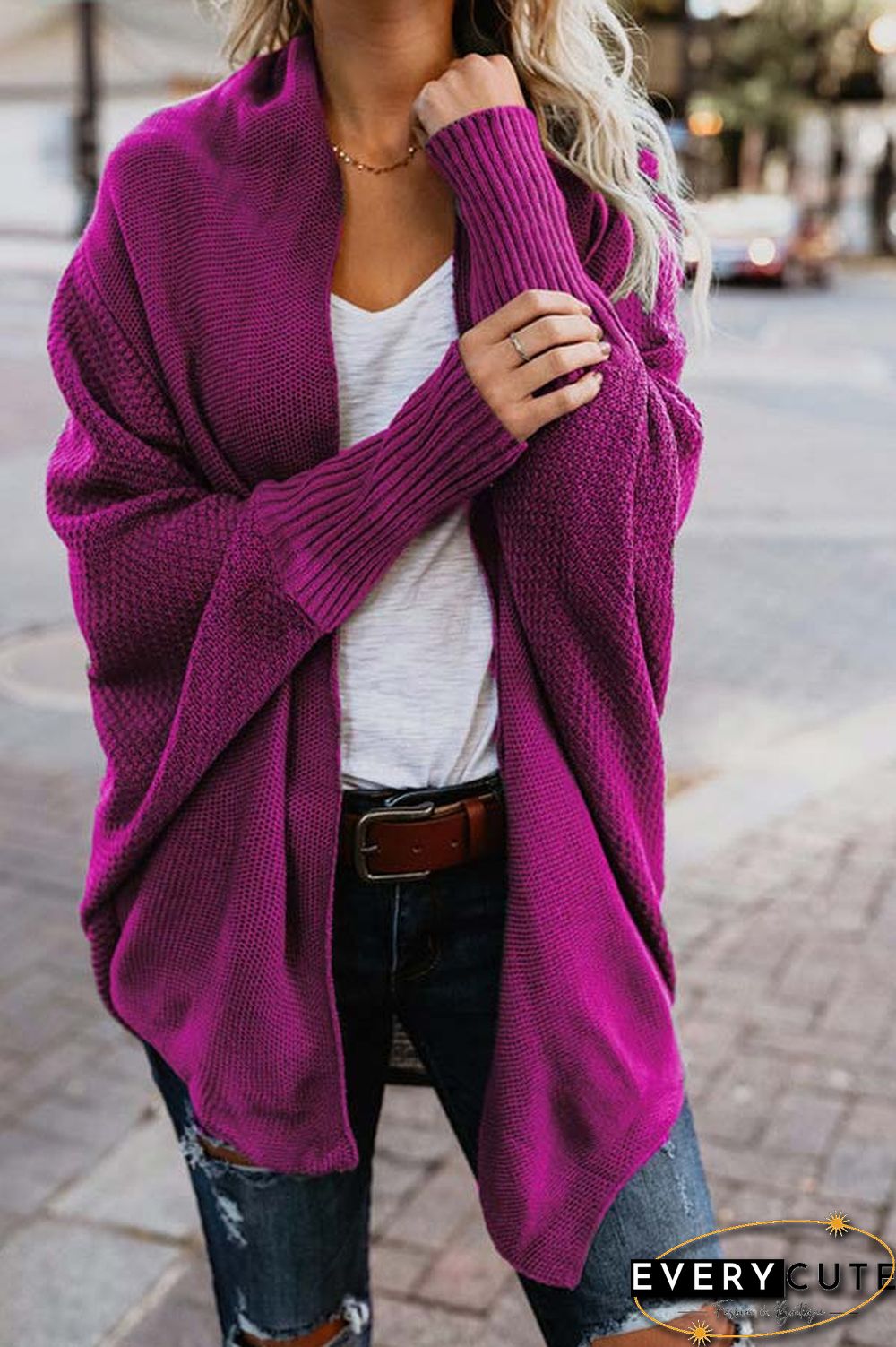 Fashion Bat Sleeve Knitted Cardigan
