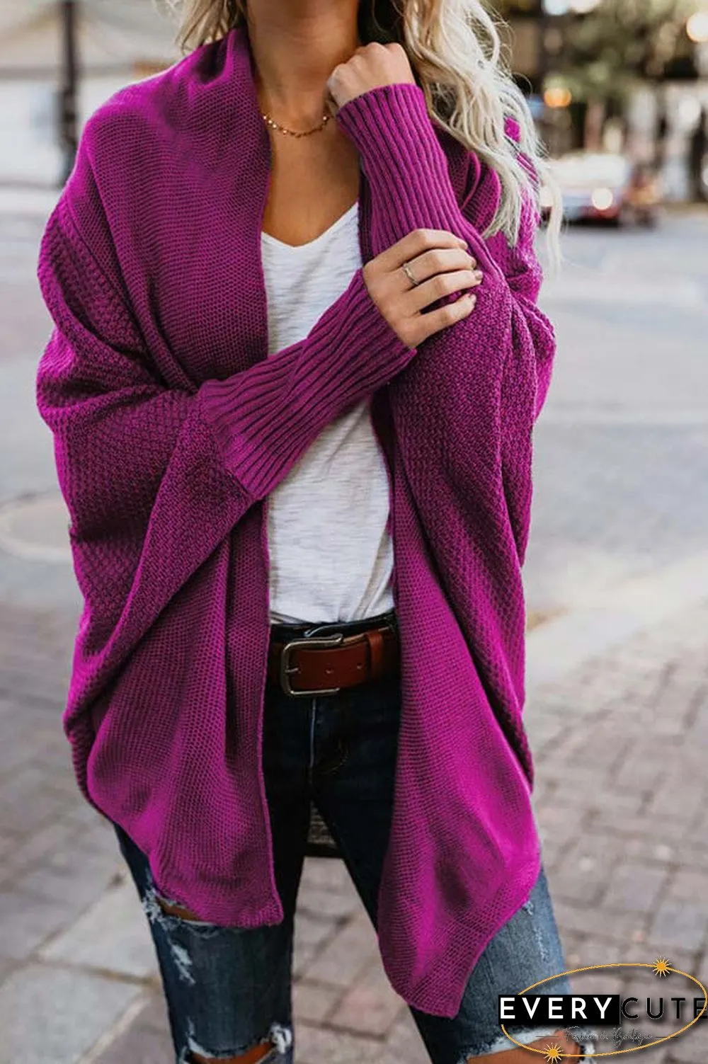 Fashion Bat Sleeve Knitted Cardigan
