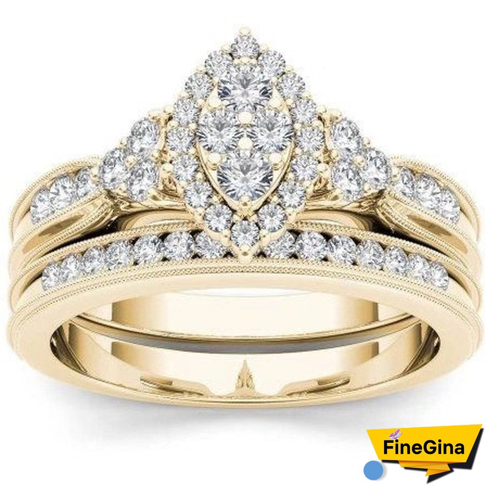6 Styles Exquisite Women Ladies 18K Gold Natural White Sapphire Diamond Ring Set Anniversary Christmas Gift Engagement Bridal Wedding Jewelry Rings Size 6-10