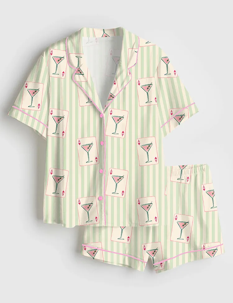 Women&rsquo;s Dirty Martini La Dolce Vita Summer Cocktail Martini Lover Short Sleeve Satin Pajama Set