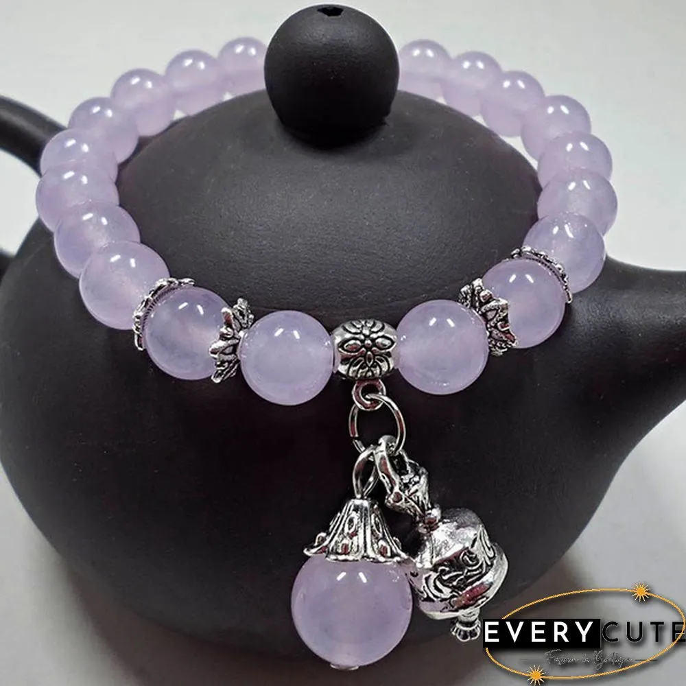 Natural Crystal Bracelets Chalcedony Stone Bracelet Women Ethnic Style Ladies Fashion Handmade Beaded Hand Jewelry