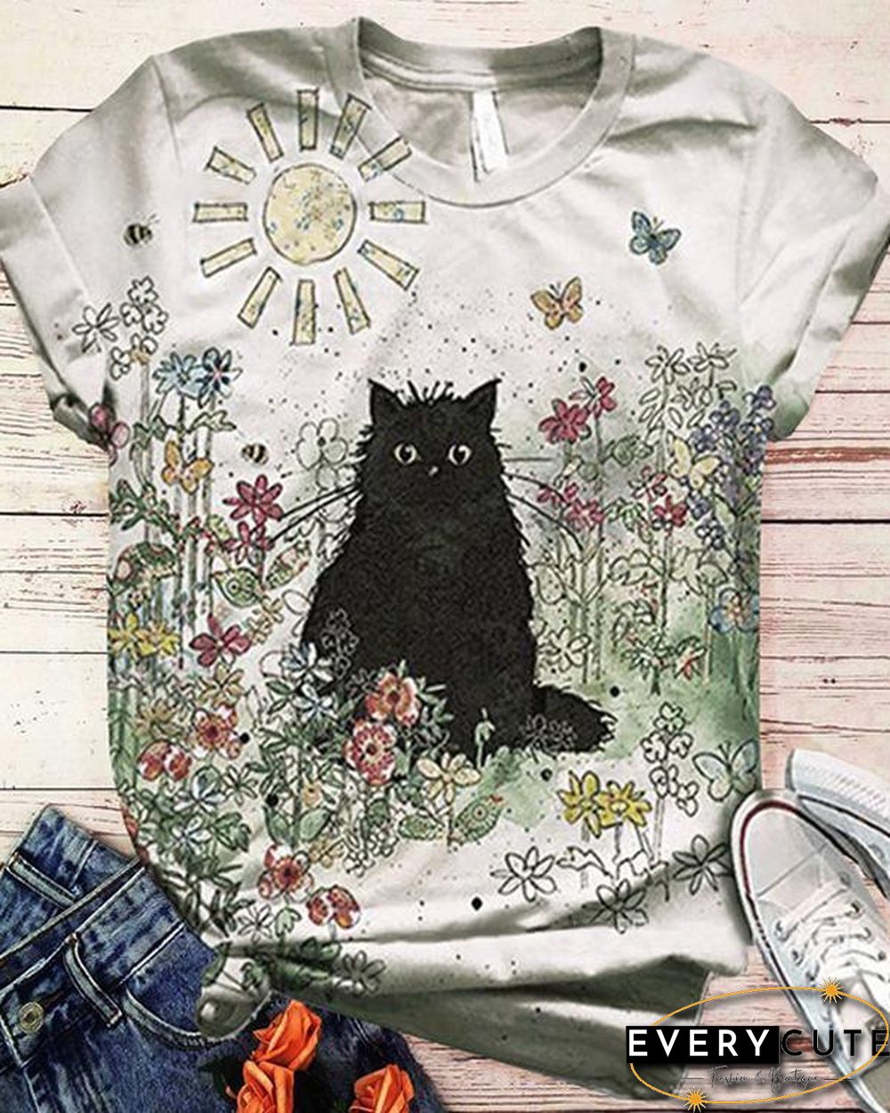 Plus Size Animal Printed Short Sleeve Crew Neck Casual Shirts & Tops