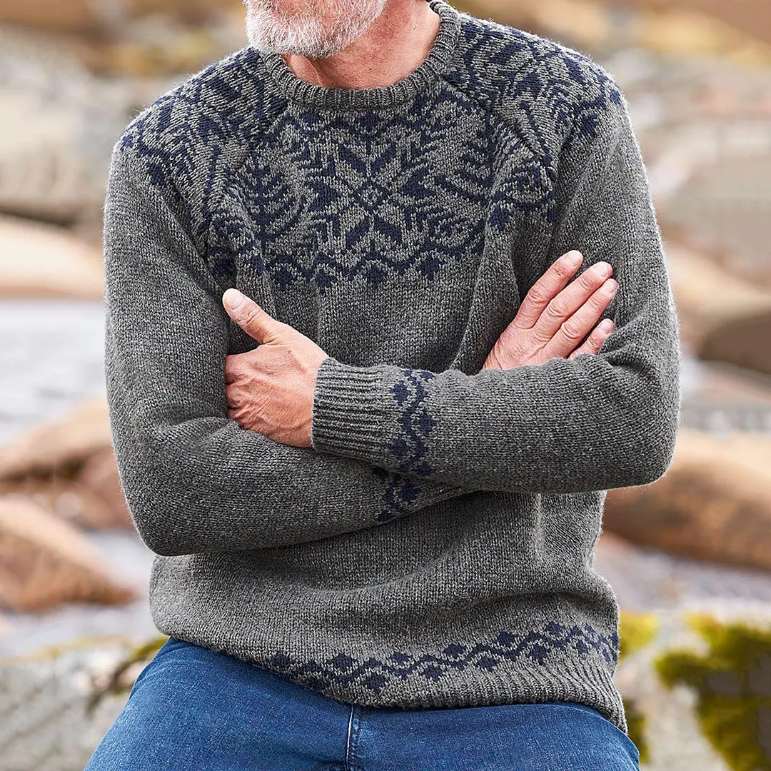 Men's Jacquard Icelandic Pattern Cozy Knit Sweater