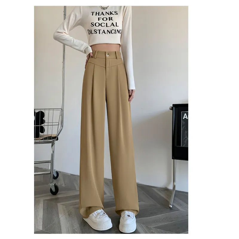 Nigikala Nigikala Figure Black Wide Leg Pants Female Autumn High Waist Down Narrow Version Small Thin Loose Blasuit Pants