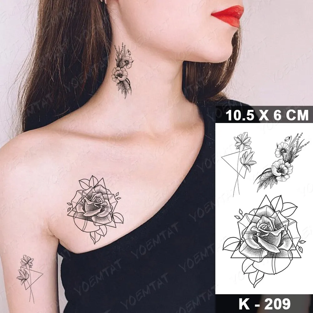 Waterproof Temporary Tattoo Sticker Black Point Line Sunflower Geometric Rose Flash Tatoo Fake Tatto For Body Art Women Men