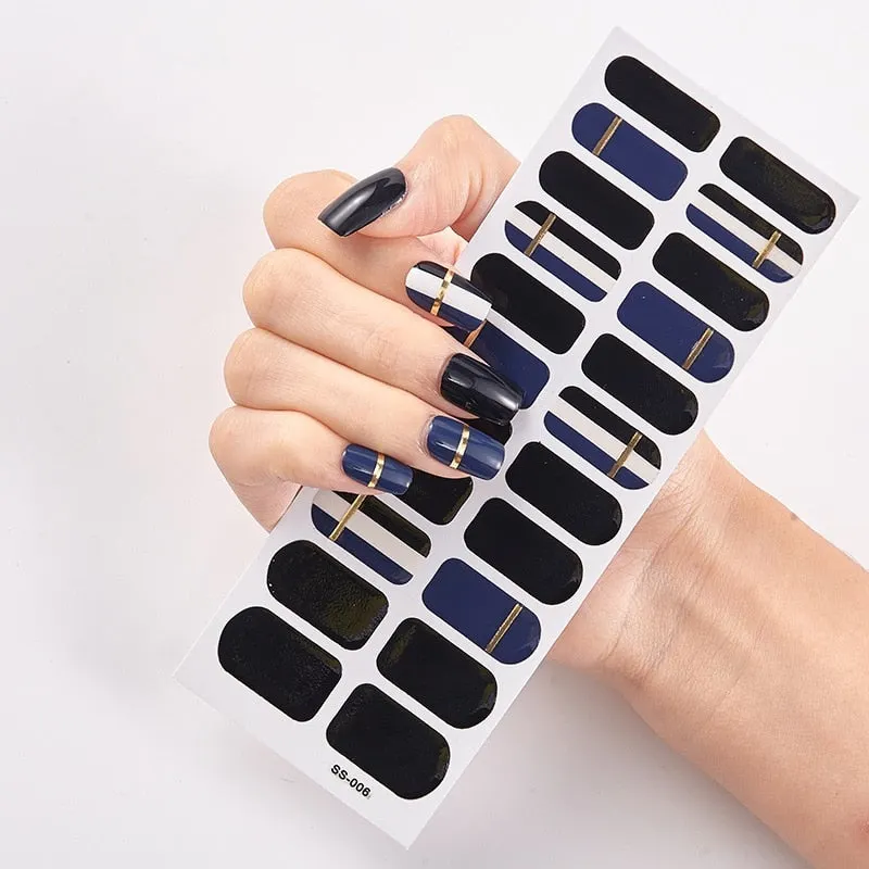 22 Tips/Sheet Solid And Shivering Patterned Nails Nail Wraps DIY Self Adhesive Nail Art Stickers 2020 Designer Nail Decals