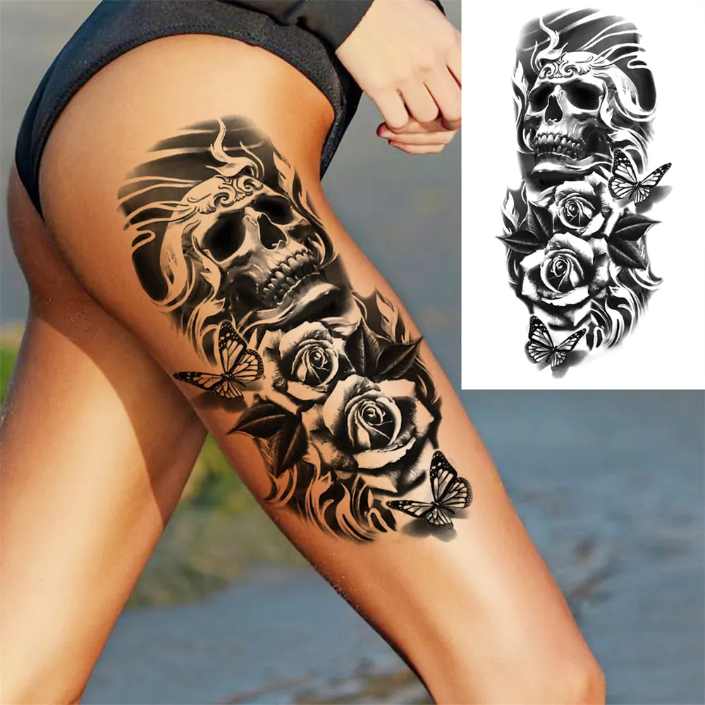 Sdrawing Clock Temporary Tattoo For Men Women Children Skeleton King Dragon Hourglass Black Tattoo Sticker Fake Snake Adults Tatoos