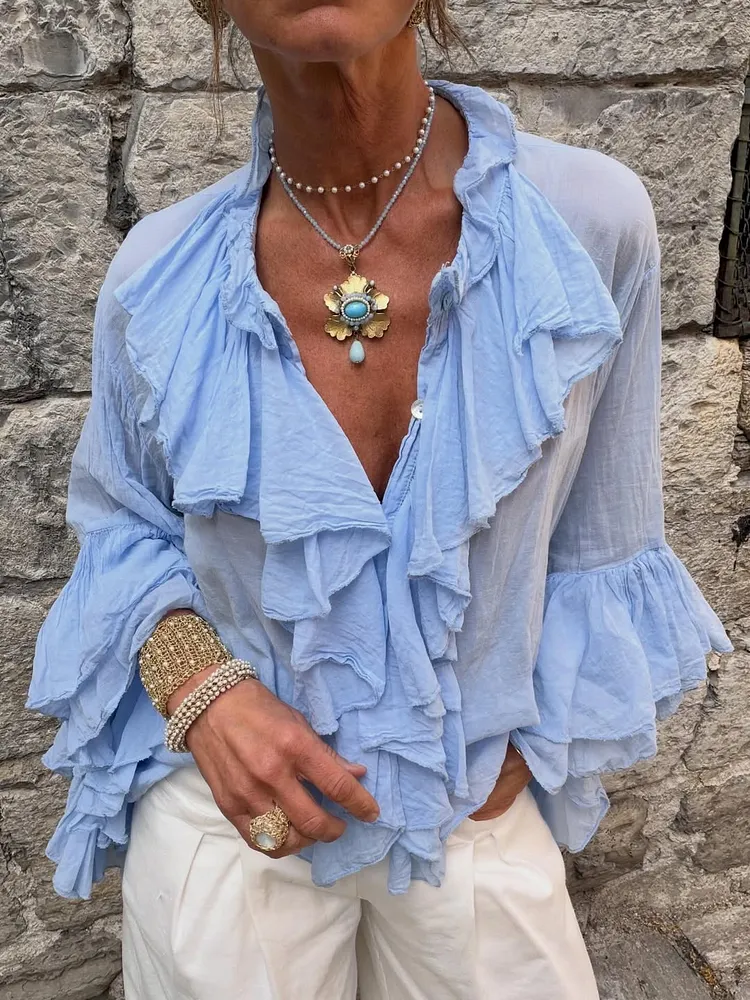 Ruffle Tiered Long Sleeve Blouse