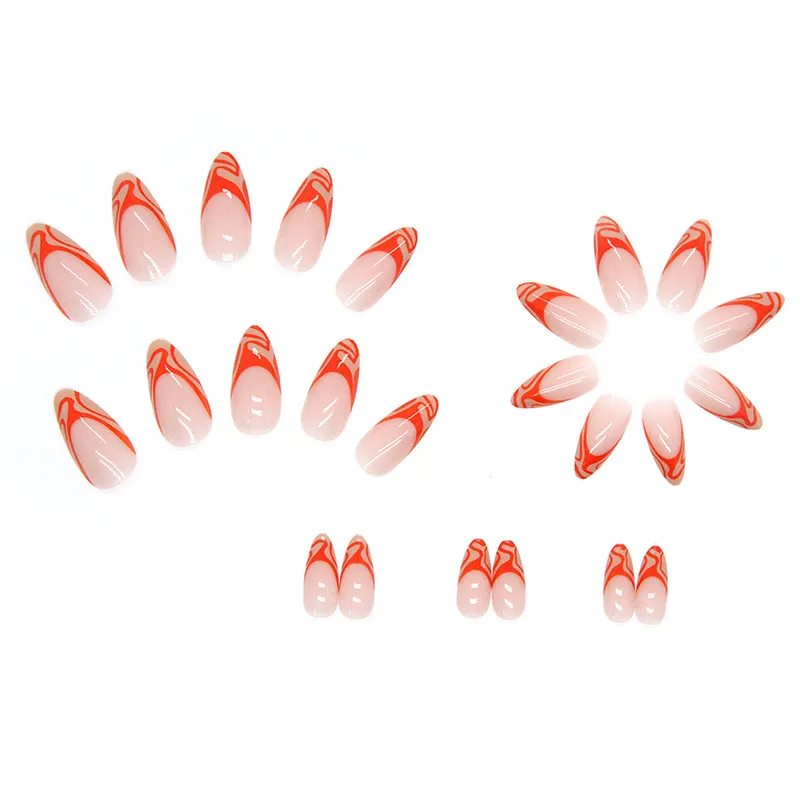 Churchf Churchf Nail Ins Wind Beauty Nail Almond Nail Bright Orange Corrugated Product Light Luxury Wind Quality