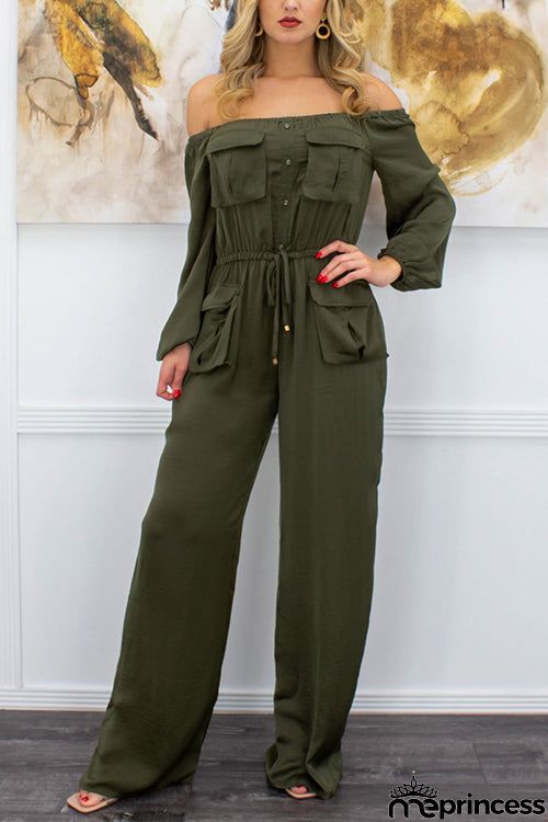 Drawstring Waist Off Shoulder Jumpsuit
