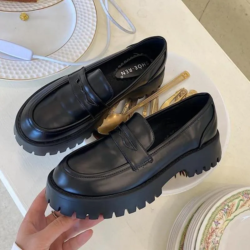 Round Toe Street Style Chunky Heel Platform Women Loafers Shoes Black Punk Y2K Designer High Heel Women Pumps 1116