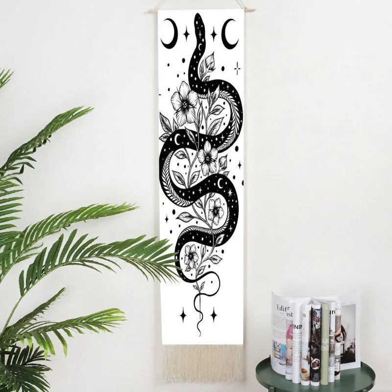 Lifelike Snake Wall Hanging Phase Tapestry Bohemia Tarot Tassel Tapestry Boho Mandala Art Tapestries For Bedroom Office Decor