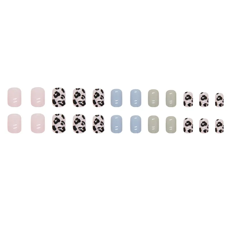 Churchf Churchf Simple And Fresh Leopard Print Nail Blue Green Minority Light Luxury Wind Fake Nail Wear Beautiful Nail Piece