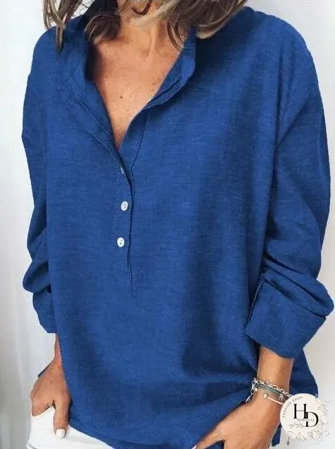 Casual Solid Button Long Sleeve Blouses