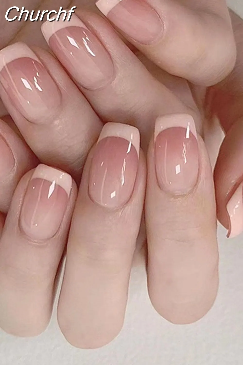 Churchf French White Side False Nails Wearable Rhinestone Desgin Fake Nails Short Simple Nail Full Cover Nail Tips Press On Nails-Nail Inspo