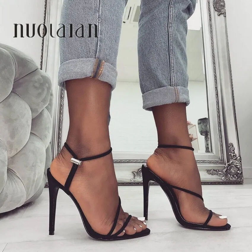 2020 Summer women sandals ankle strap high heel shoes for women sexy peep toe high heels sandals party wedding shoes woman