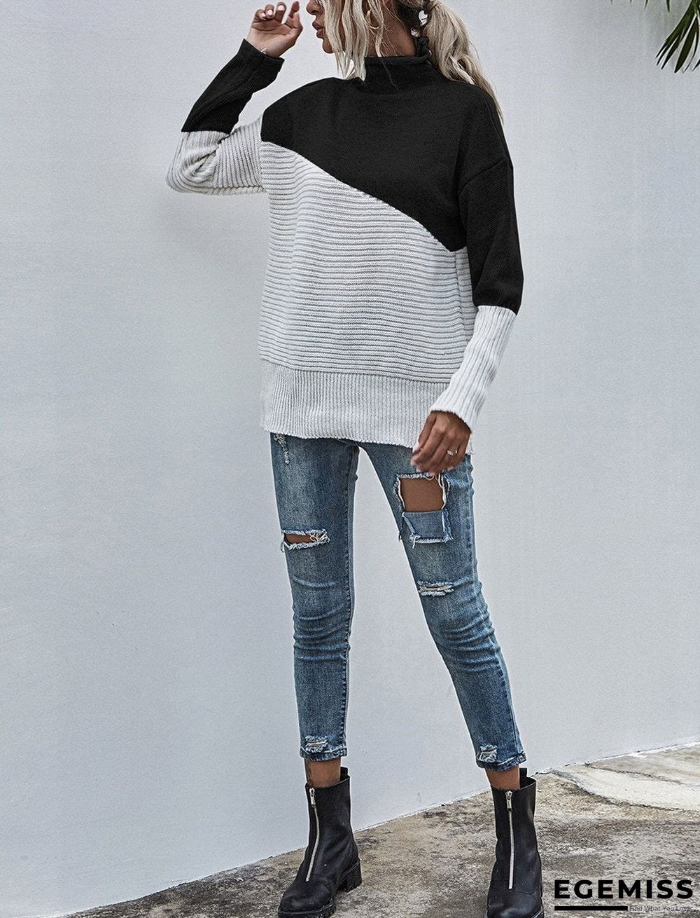 Color-blocking Sweater Women's Autumn And Winter New Contrast Color Pullover Sweater | EGEMISS