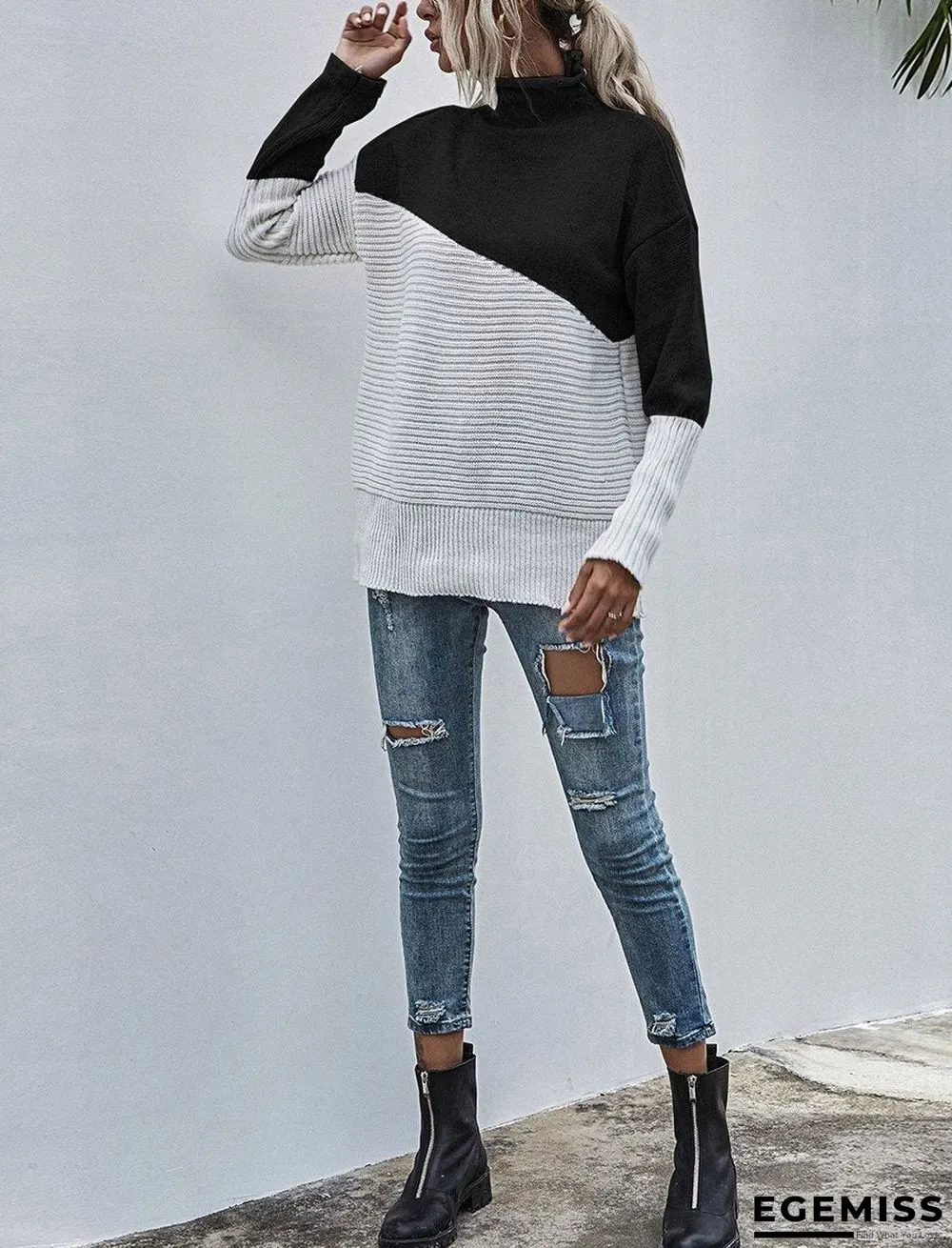 Color-blocking Sweater Women's Autumn And Winter New Contrast Color Pullover Sweater | EGEMISS