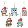 5Pcs DIY Christmas Cat Diamond Painting Keychain（Double-Sided)