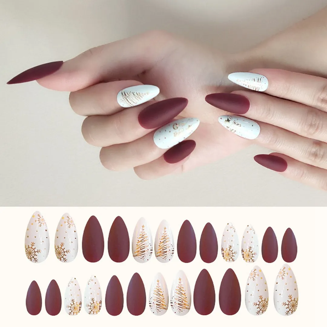 24 PCs/Box Christmas Style Ballerina False Nails Wearable Coffin Fake Nails Detachable Full Cover Nail Tips Press On Nails-Nail Inspo