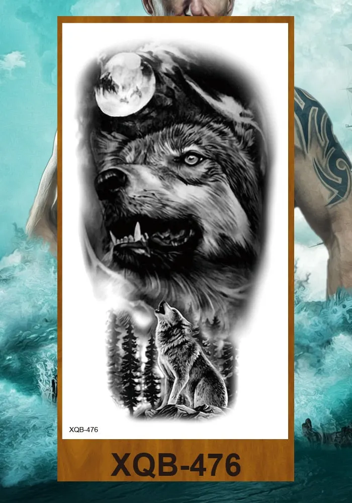 Temporary Tattoo Stickers Men Women Adult Girl Chest Flower Arm Leg Fake Tatoo Semi Permanent Tiger Wolf Beauty & Beast Body Art