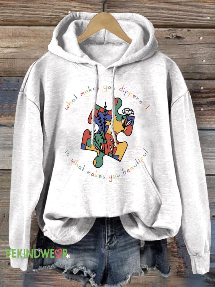 What Makes You DifferentWhat Makes You Beautiful Autism Puzzle Prints Casual Hoodie White / S