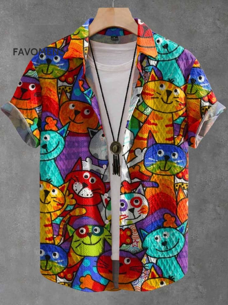 Vintage Art Print Casual Jacquard Shirt Multicolor / S