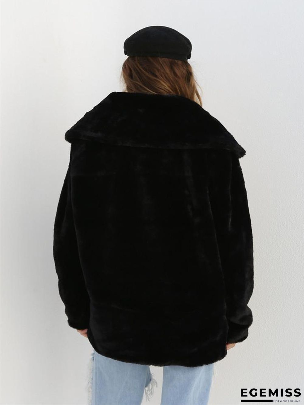 Fashion Solid Color Sexy Plush Lapel Coat | EGEMISS