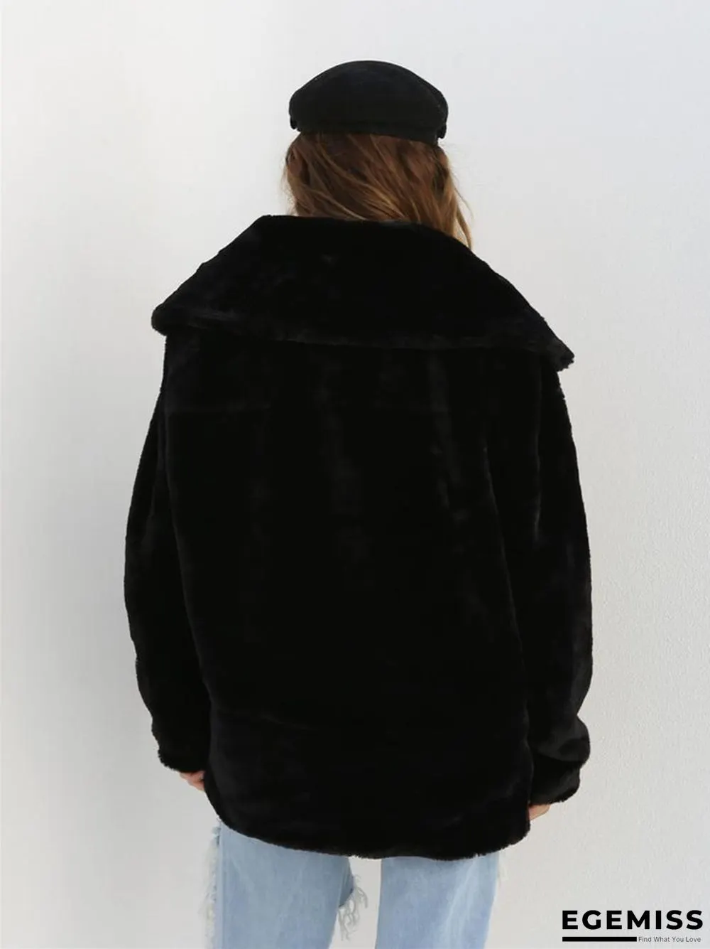 Fashion Solid Color Sexy Plush Lapel Coat | EGEMISS