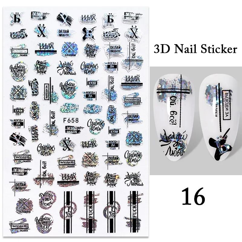 1PC iridescent Gold Black White 3D Nail Sticker Leaves Geometric Tropical Beach Decals DIY Slider Decoration Manicures-Nail Inspo