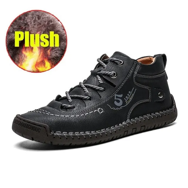 Brand Comfortable Men Ankle Boots Quality Split Leather Shoes Men's Snow Boots Winter Shoes Warm Fur Men's Boots Big Size 39-48