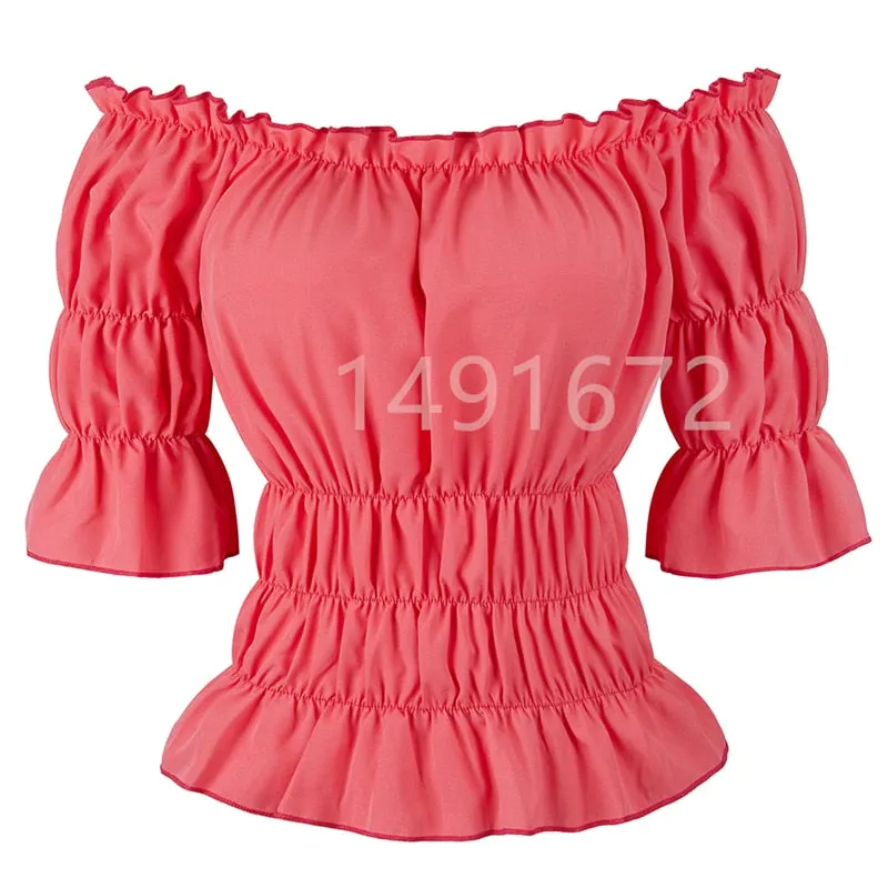 Women Renaissance Medieval Chemise Shirt Victorian Girls Gothic Retro Peasant Wench off shoulder Blouse Resist top Costume