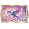 (US Local)Diamond Painting Wooden Serving Tray Diamond Art Dining Plate (Flower Bird)