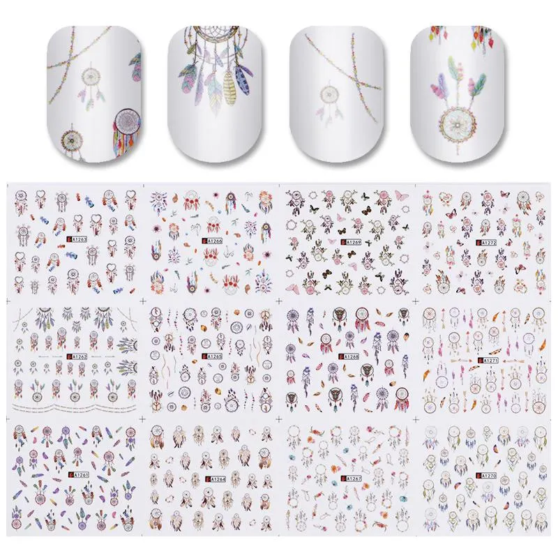 12Pcs Leopard Water Decals Sticker Hollow Floral Flower Leaves Geometry Water Transfer Watermark Foil Slider Decoration
