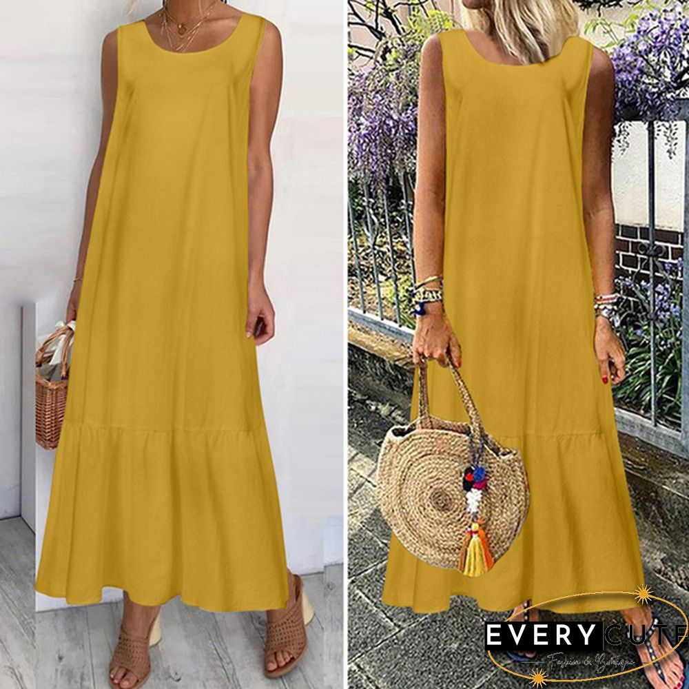 Women Solid Color Sleeveless Swing Long Dress Casual Elegant Loose Party Maxi Dress Plus Size Vestidos