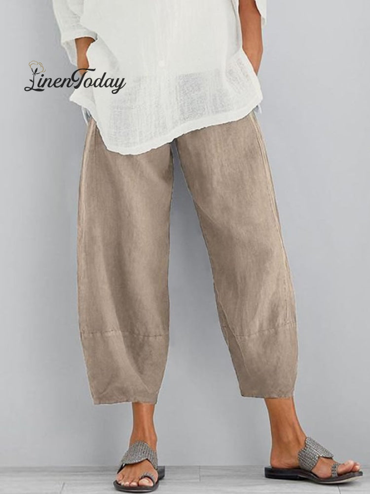 Women&rsquo;s Linen Casual Pants Khaki / S
