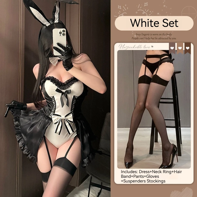 [Wetrose] In Stock Christmas Sexy Lingerie Bunny Girl Cosplay Costume Leather Dress Outfit Full Set