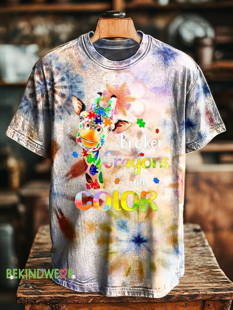 Broken Crayons Still Color Tie-Dye Printed Genderless Men Women Casual Round Neck Short Sleeve T-Shirt Multicolor / S