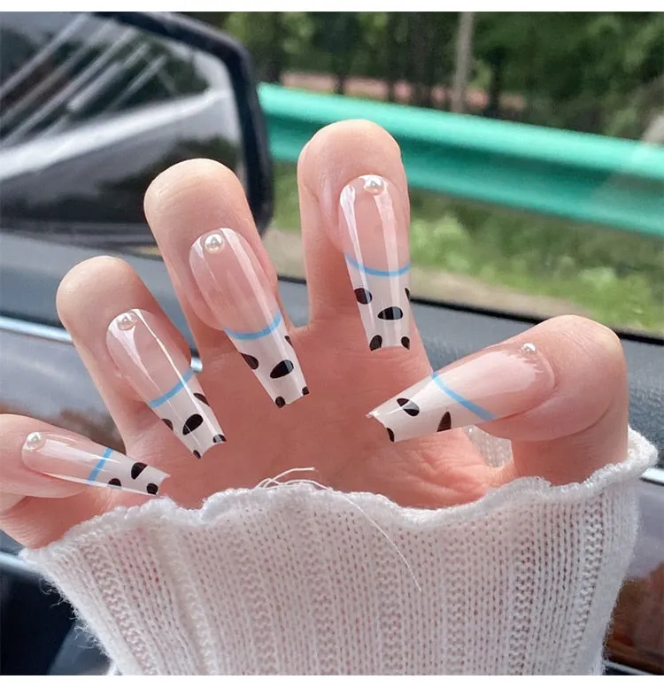 24pcs/set Press on Nail Tips Acrylic 10 Sizes Flower Design Fake Nails Art Full Cover French False Nail Art Tips Artifical Nails-Nail Inspo